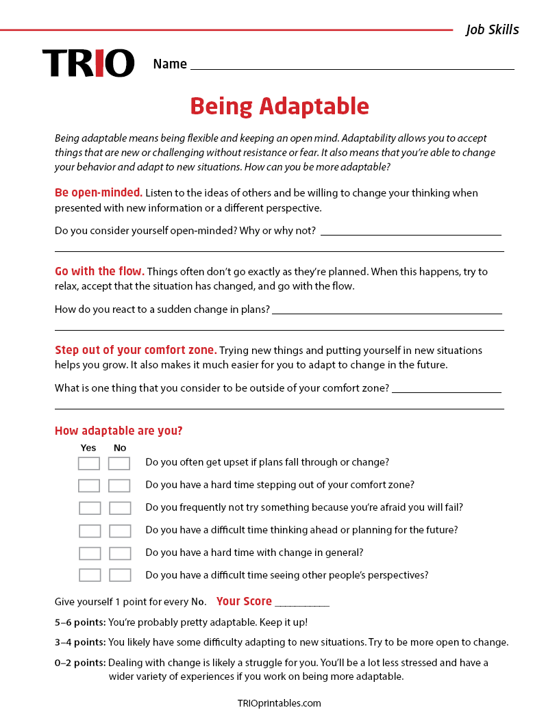 Being Adaptable Activity Sheet – TRIO Printables