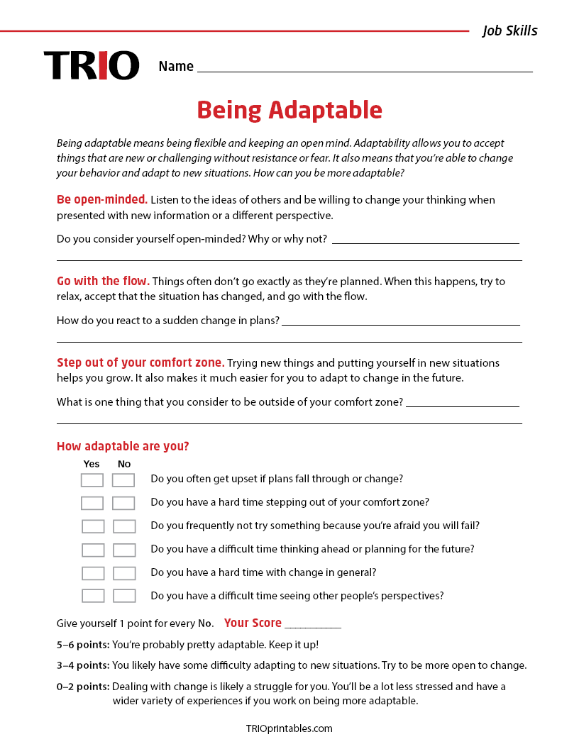 Being Adaptable Activity Sheet