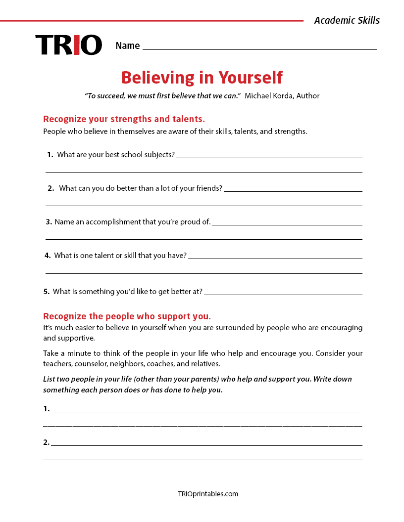 Believe in Yourself Activity Sheet