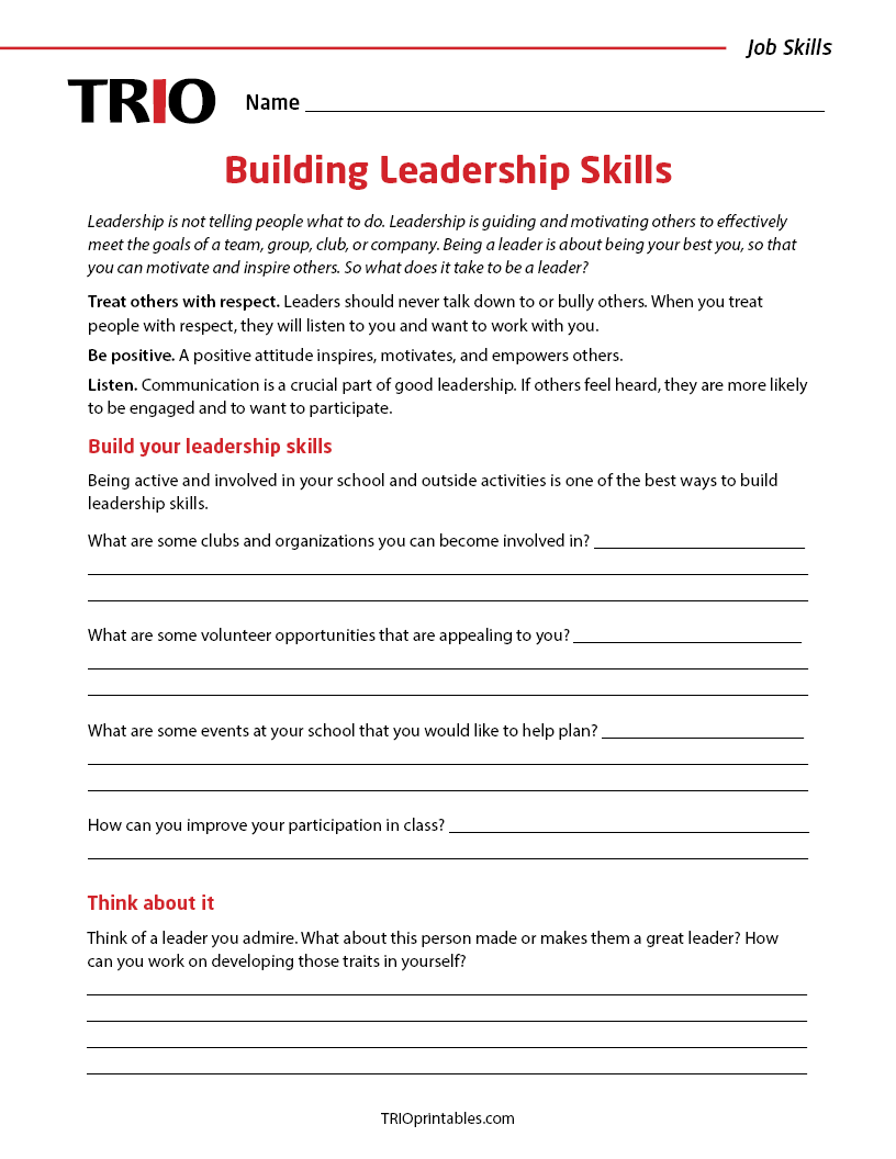 Building Leadership Skills Activity Sheet