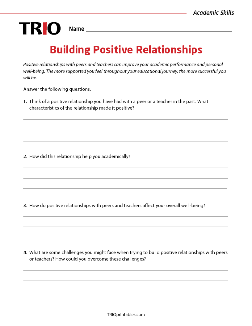 Building Positive Relationships Activity Sheet – TRIO Printables