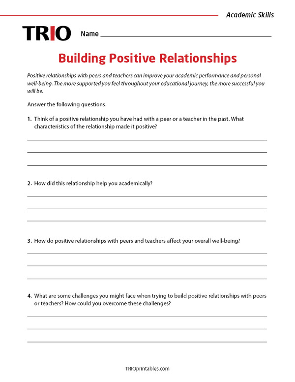 Building Positive Relationships Activity Sheet – TRIO Printables