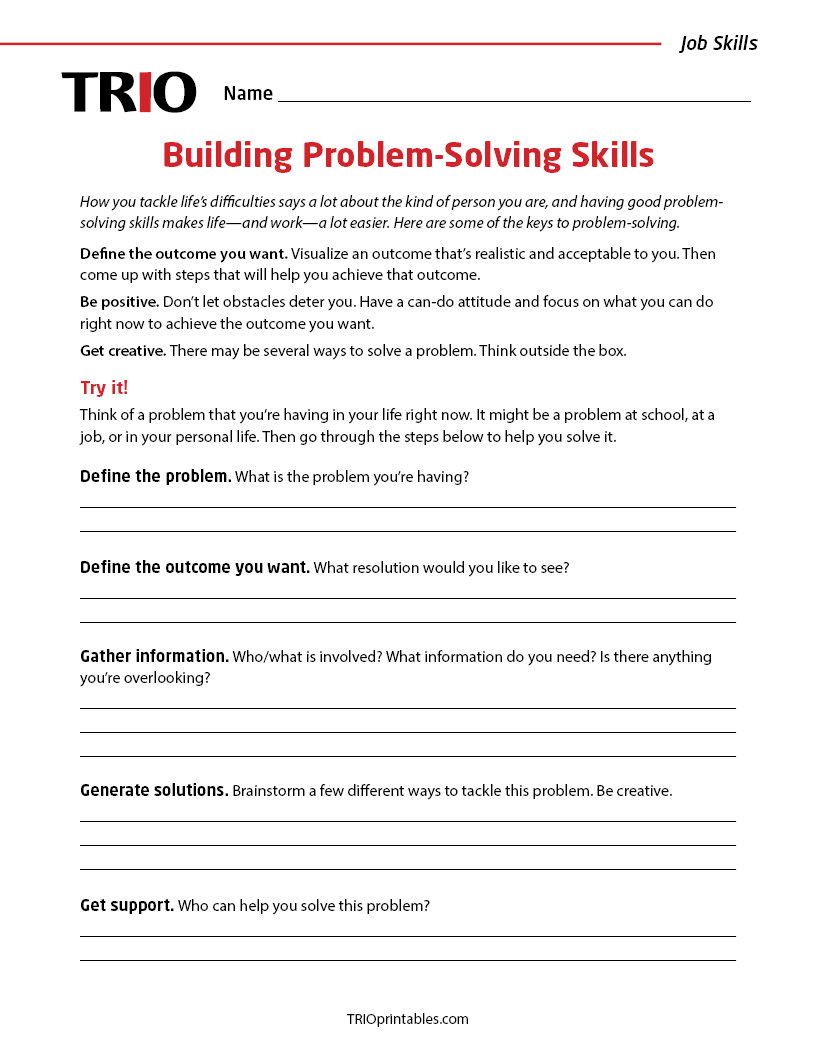 Building Problem-Solving Skills Activity Sheet – TRIO Printables