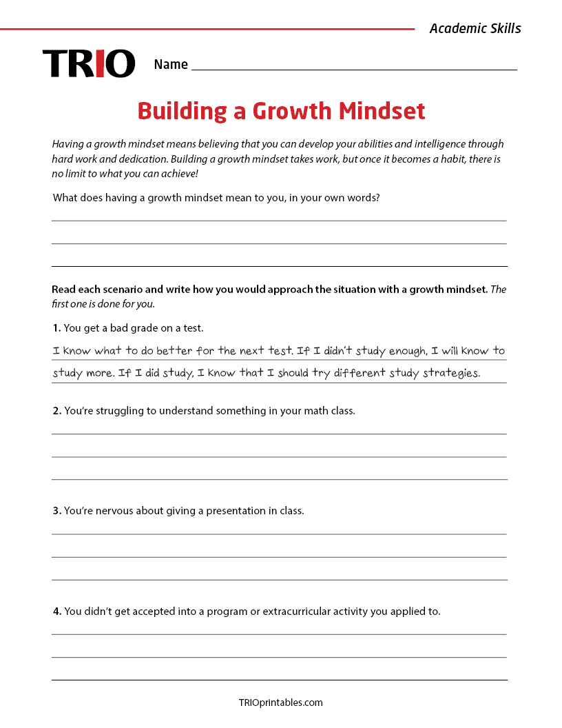 Building a Growth Mindset Activity Sheet
