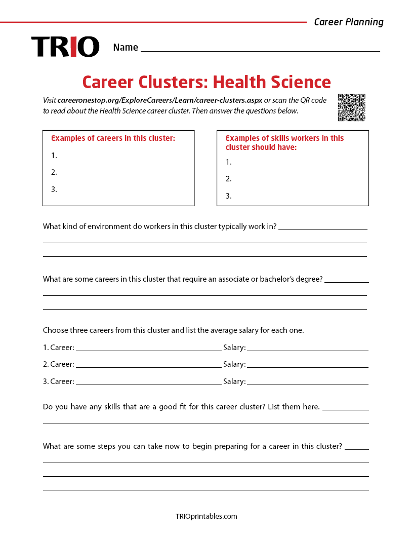 Career Clusters: Health Science Activity Sheet