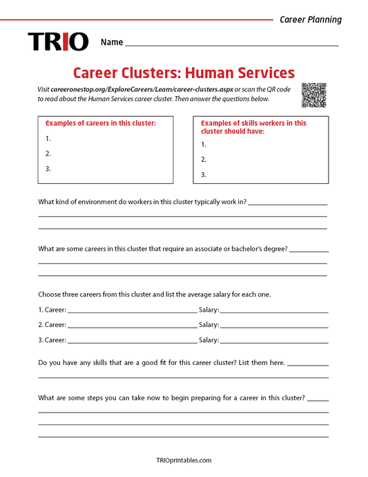 Career Clusters: Human Services Activity Sheet