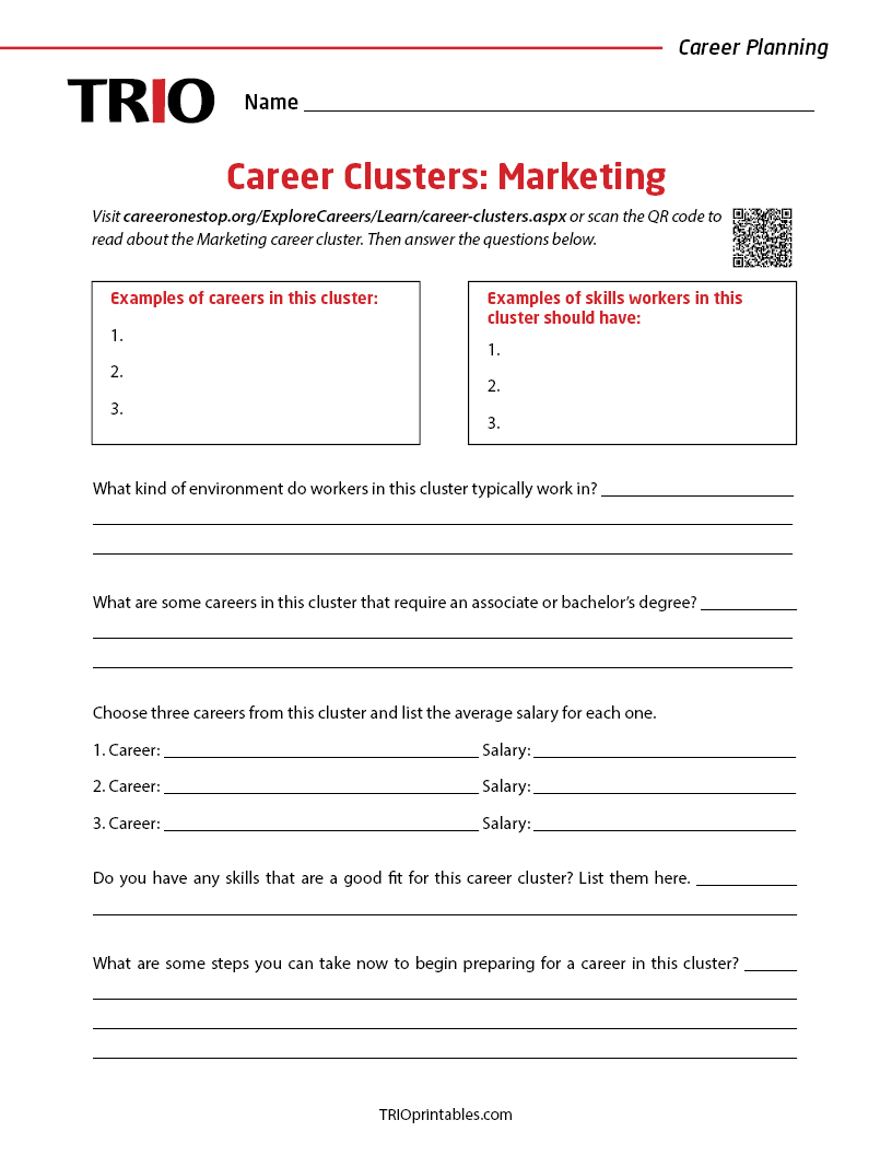 Career Clusters: Marketing Activity Sheet
