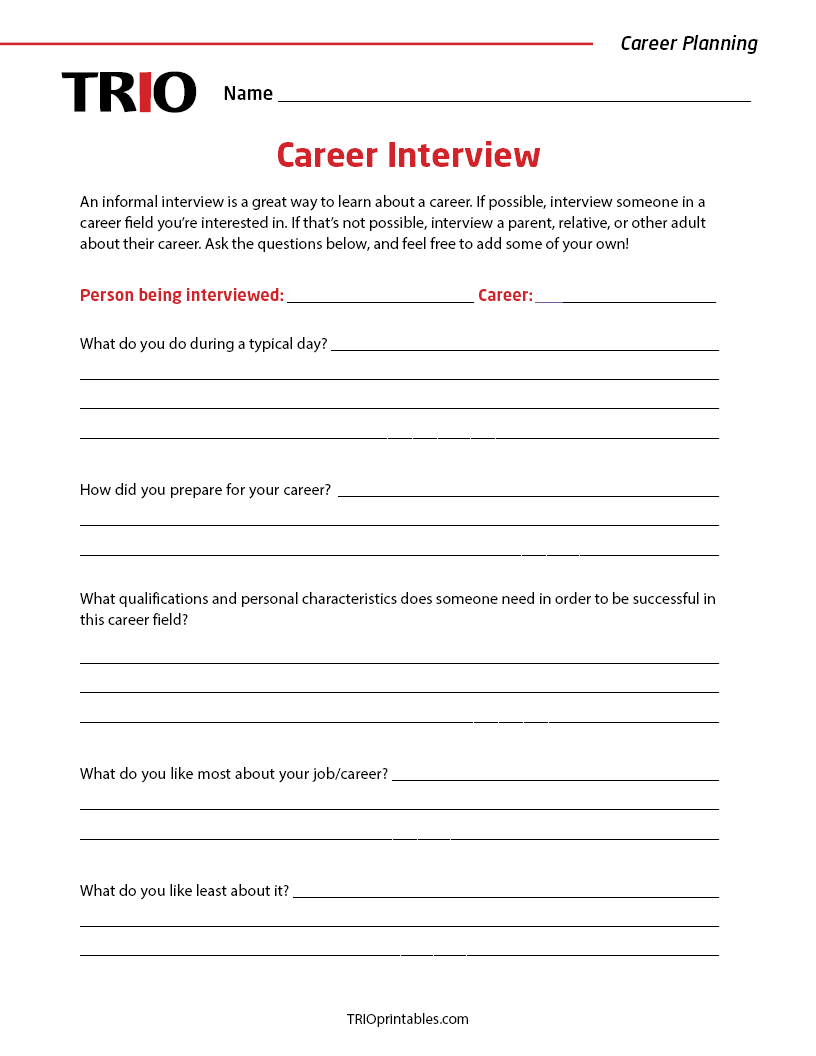 Career Interview Activity Sheet