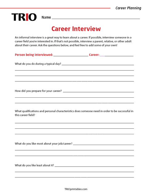 Career Interview Activity Sheet – TRIO Printables