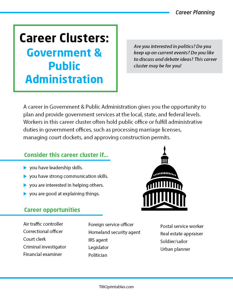 Career Clusters: Government & Public Administration Informational Sheet