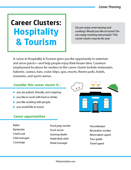 Career Clusters: Hospitality & Tourism Informational Sheet