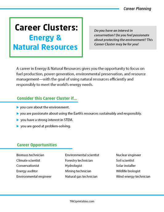 Career Clusters: Energy & Natural Resources Informational Sheet