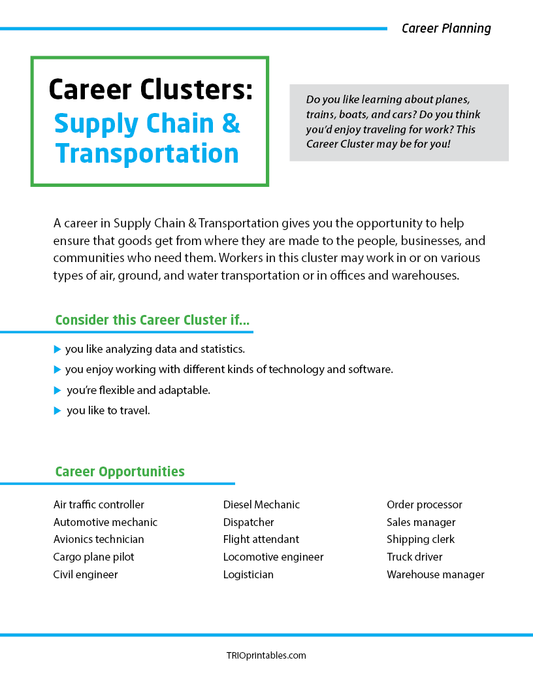 Career Clusters: Supply Chain & Transportation Informational Sheet