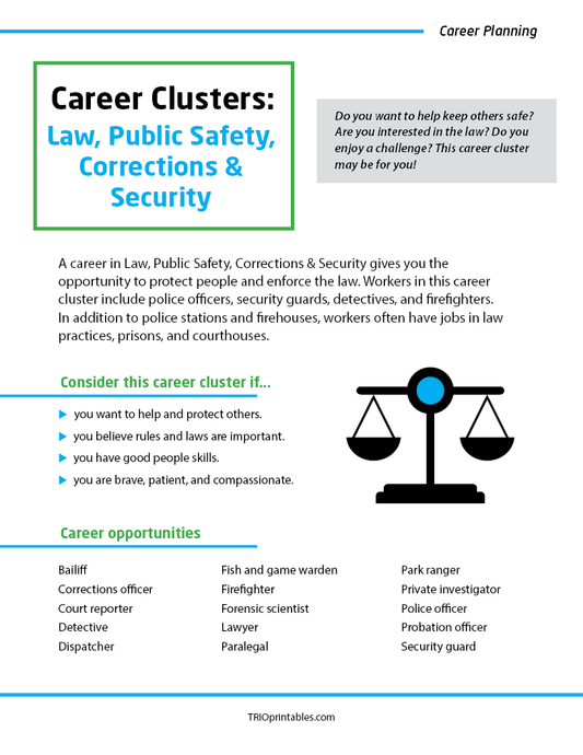 Career Clusters: Law, Public Safety, Corrections & Security Informational Sheet