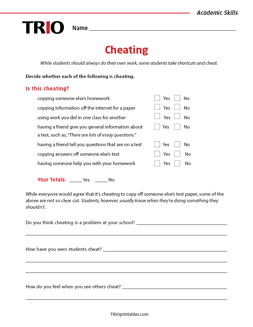 Cheating Activity Sheet