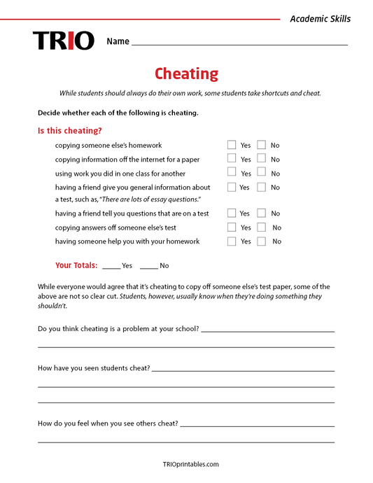 Cheating Activity Sheet