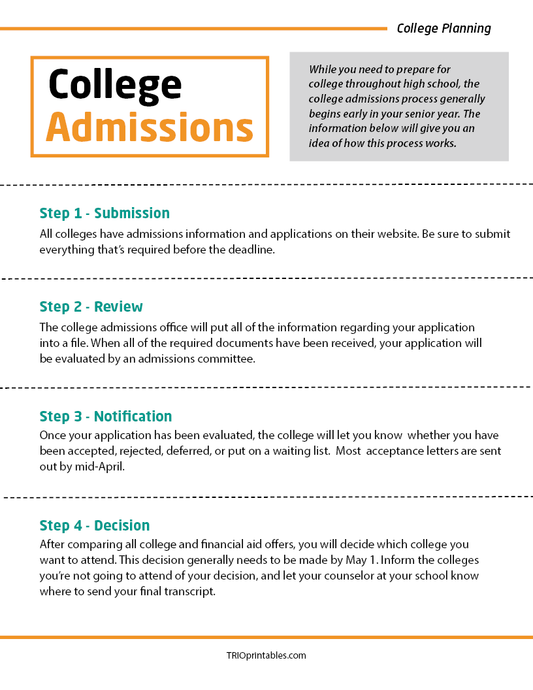 College Admissions Informational Sheet