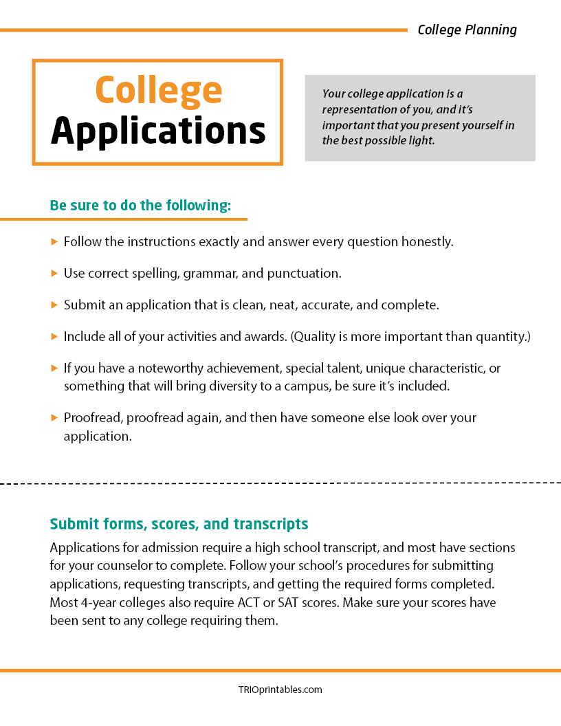 College Applications Informational Sheet