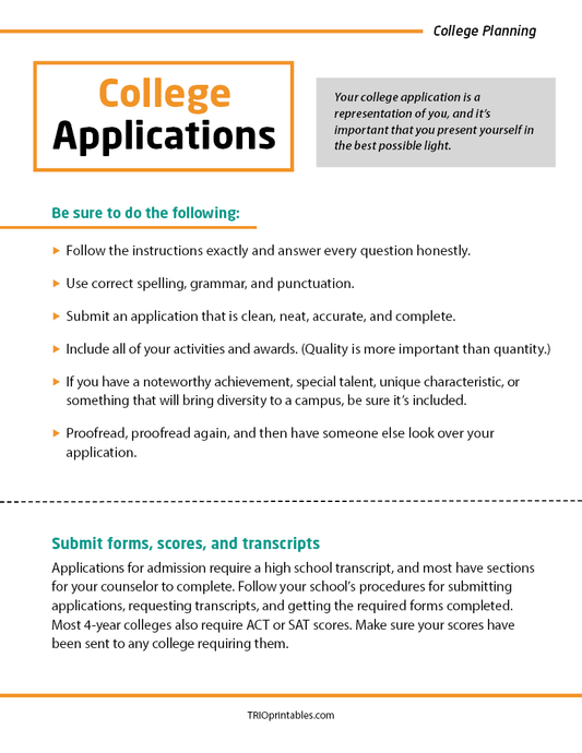College Applications Informational Sheet