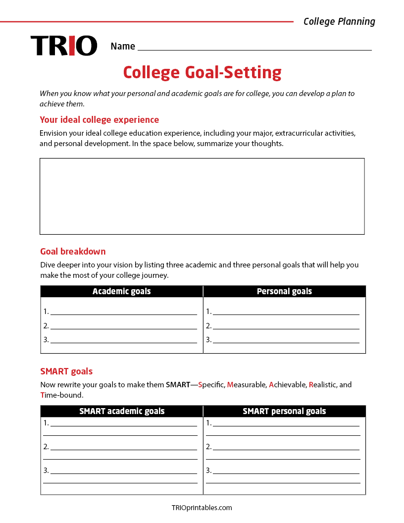 College Goal Setting Activity Sheet TRIO Printables college-goal-setting-activity-sheet-trio-printables