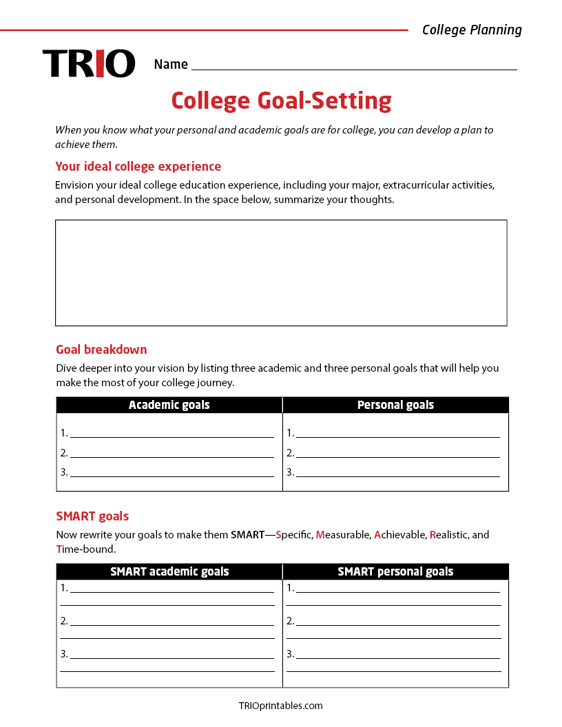 College Goal-Setting Activity Sheet