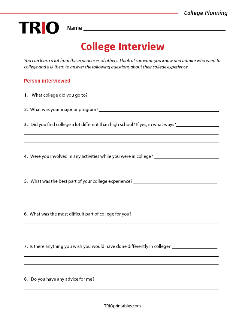 College Interview Activity Sheet