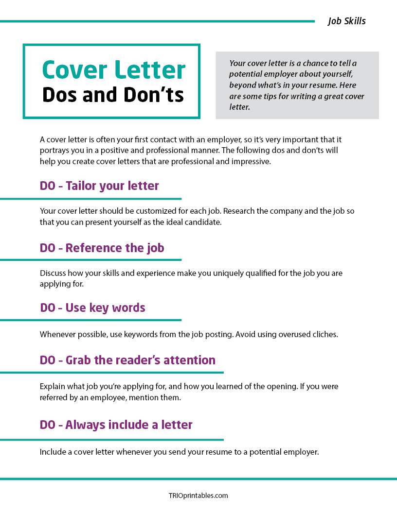 Cover Letter Dos and Don'ts Informational Sheet
