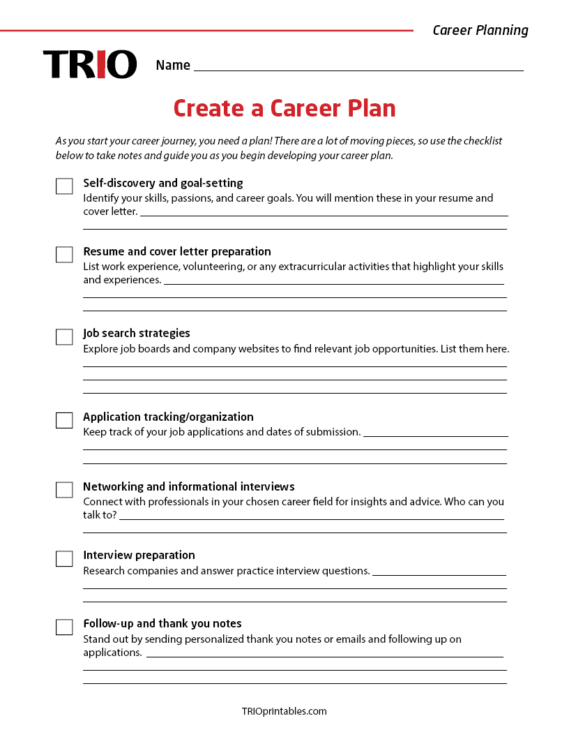 Create a Career Plan Activity Sheet
