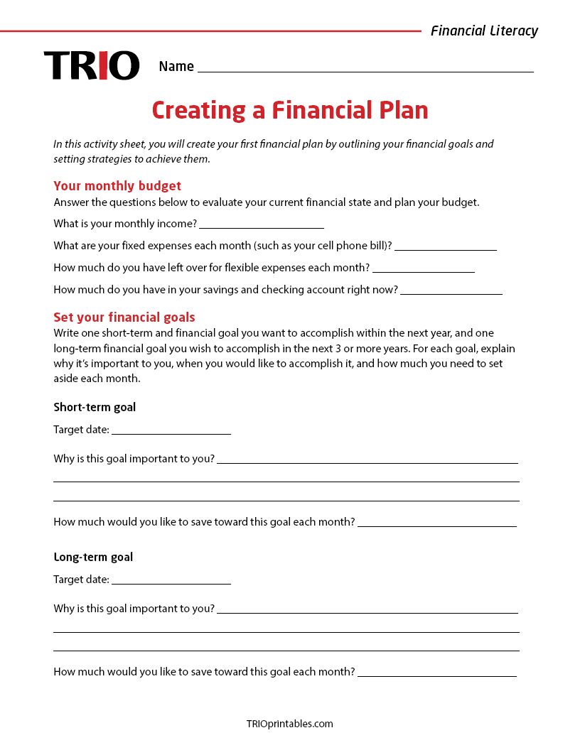 Creating a Financial Plan Activity Sheet