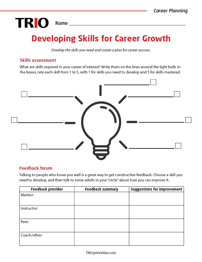 Developing Skills for Career Growth Activity Sheet – TRIO Printables