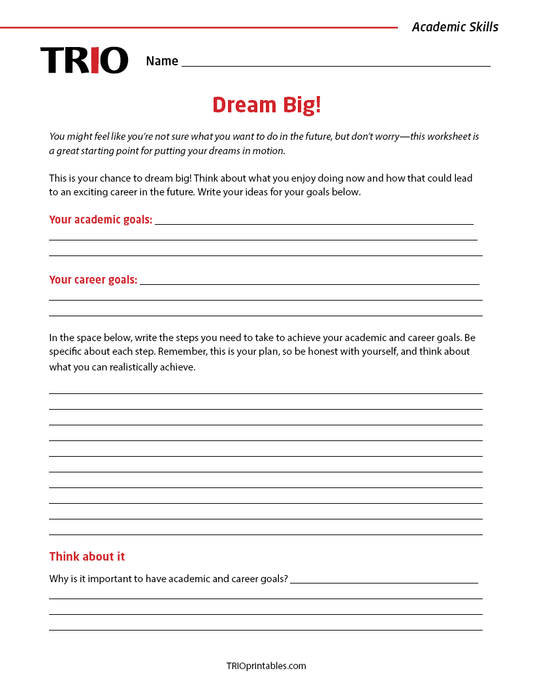 Dream Big Activity Sheet