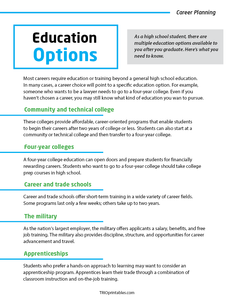 Education Options Informational Sheet