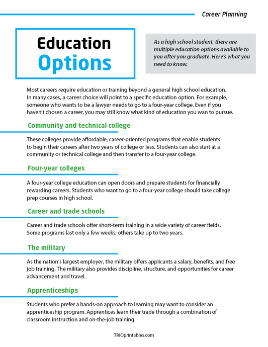 Education Options Informational Sheet