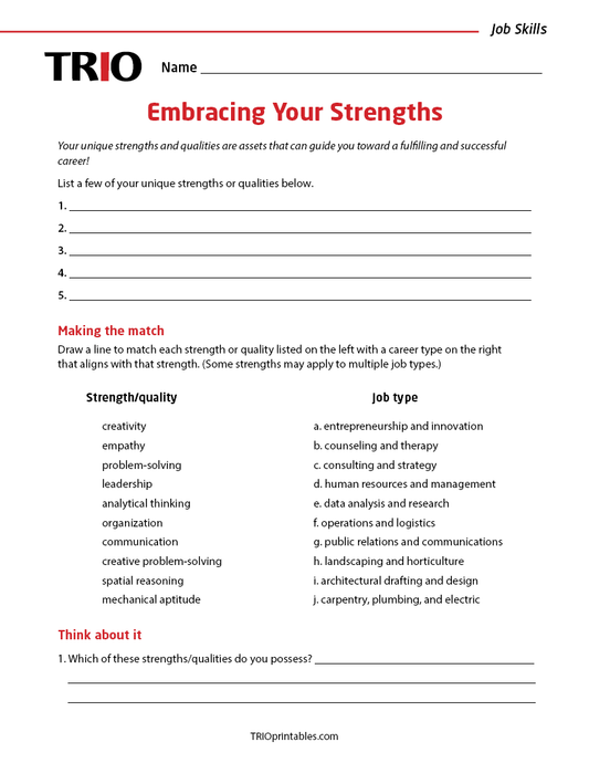 Embracing Your Strengths Activity Sheet