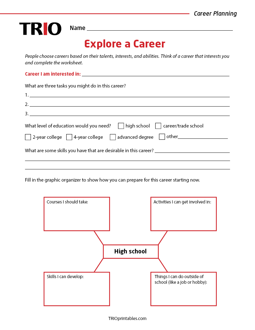 Explore a Career Activity Sheet – TRIO Printables