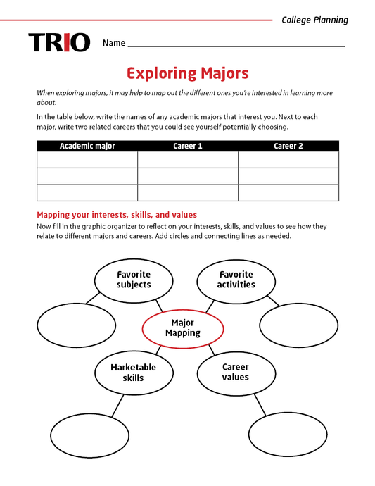 Exploring Majors Activity Sheet