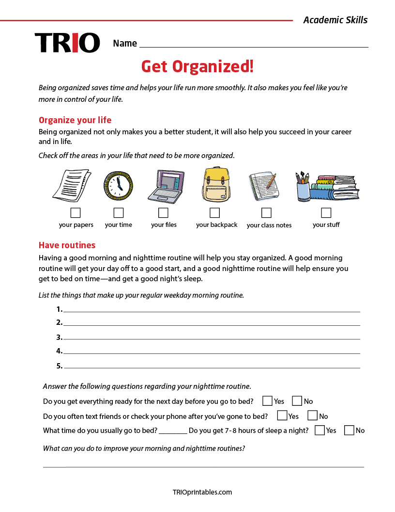 Get Organized! Activity Sheet