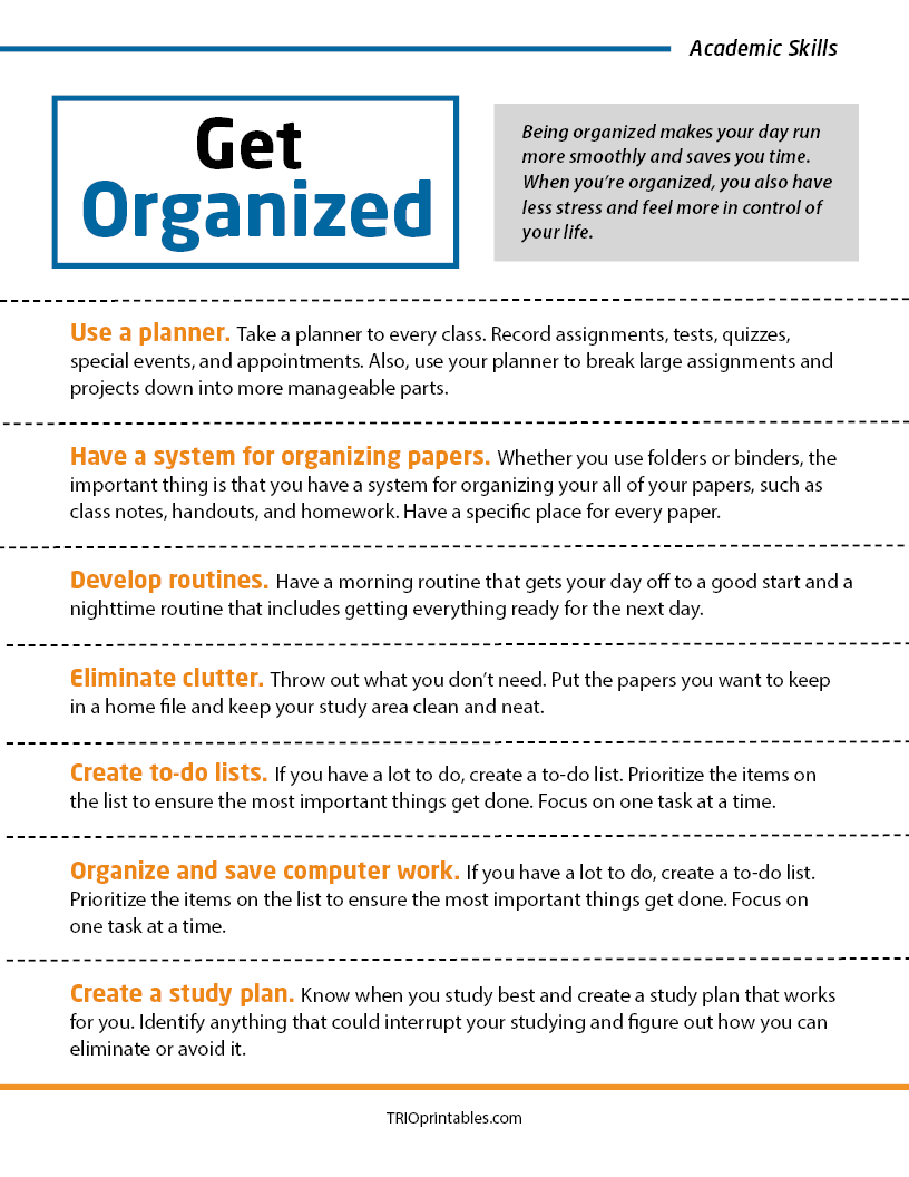 Get Organized Informational Sheet
