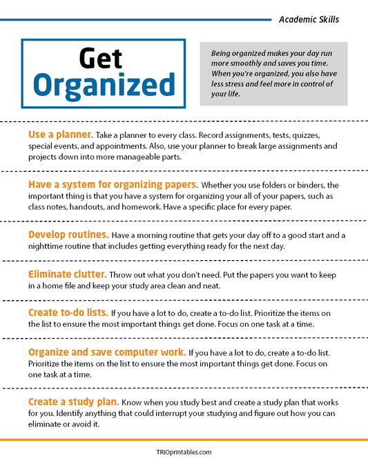 Get Organized Informational Sheet