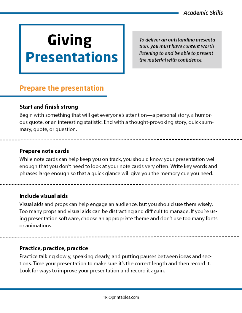 Giving Presentations Informational Sheet – TRIO Printables