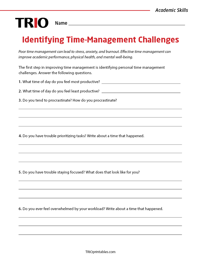 Identifying Time-Management Challenges Activity Sheet