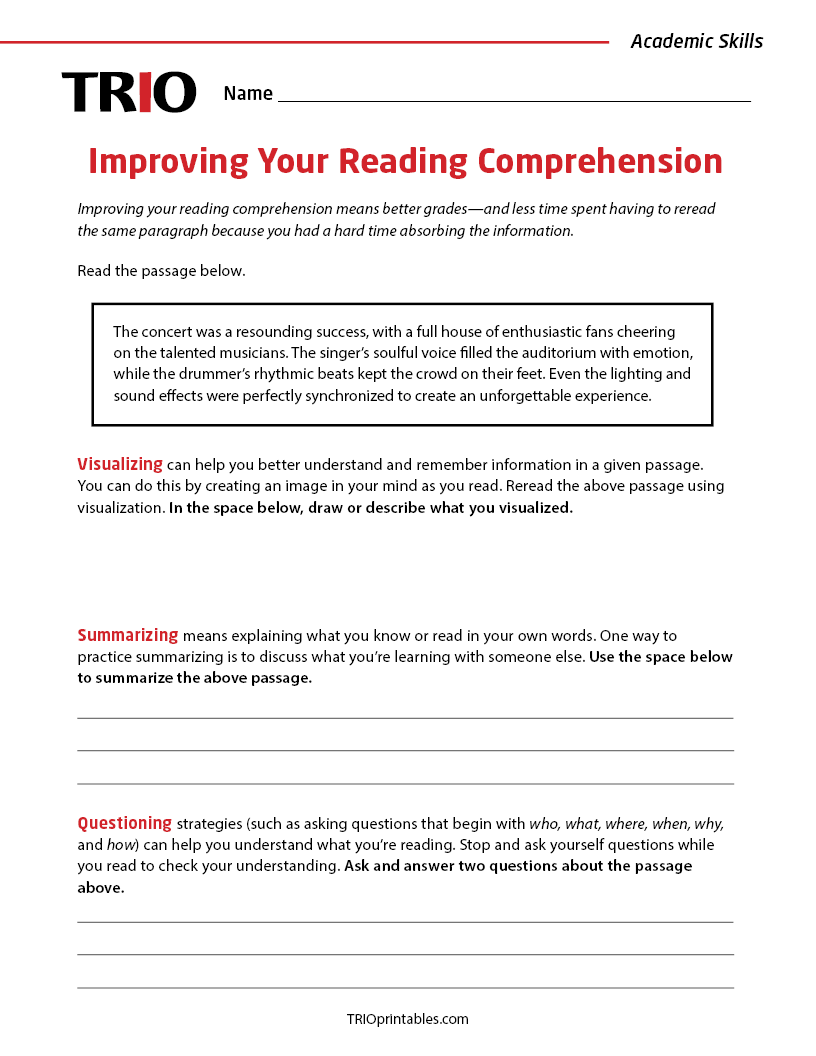 Improving Your Reading Comprehension Activity Sheet
