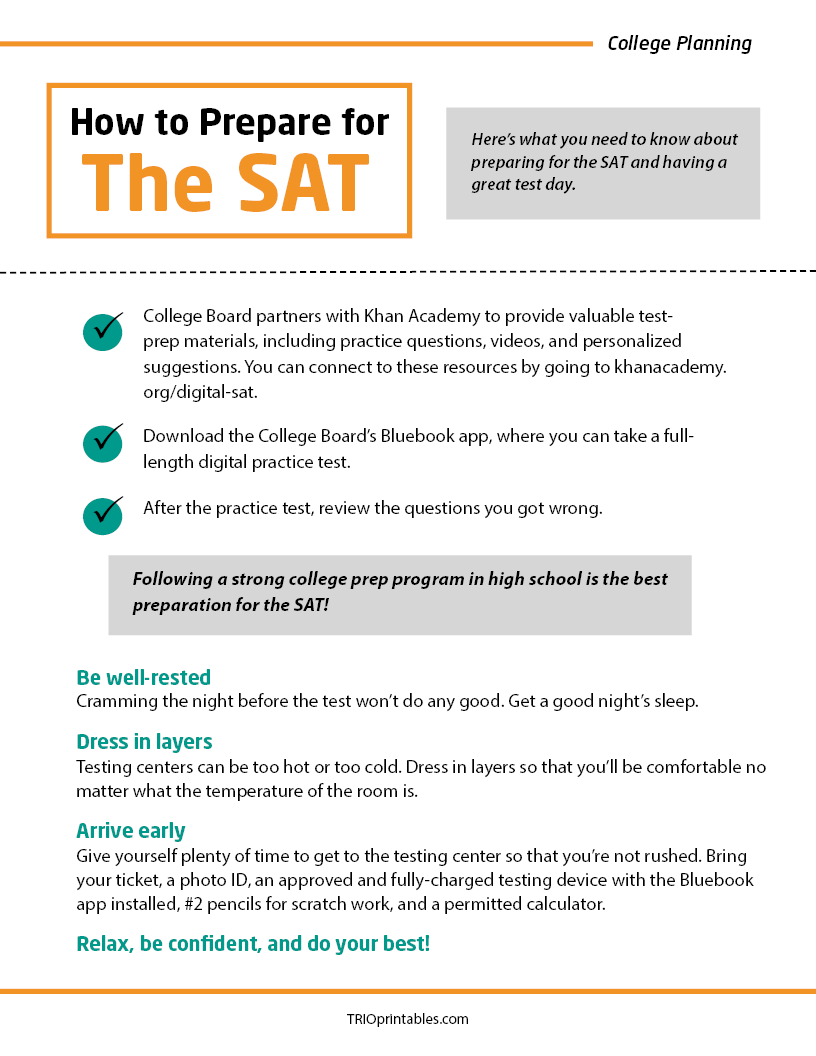 How to Prepare for the SAT Informational Sheet – TRIO Printables