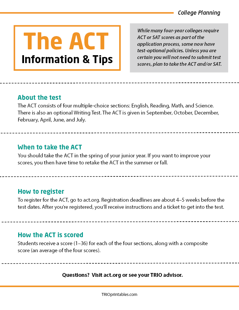 The ACT - Information & Tips Informational Sheet – TRIO Printables