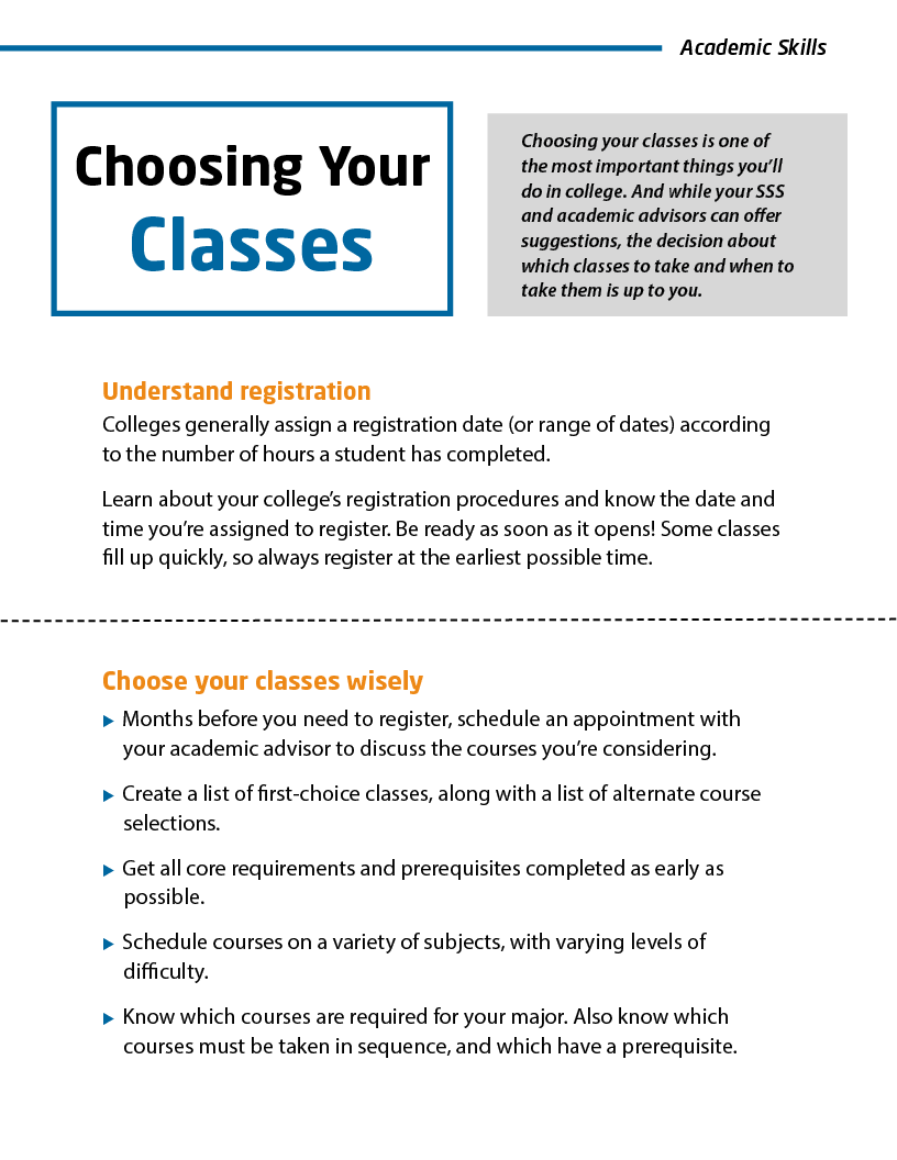 Choosing Your Classes Informational Sheet