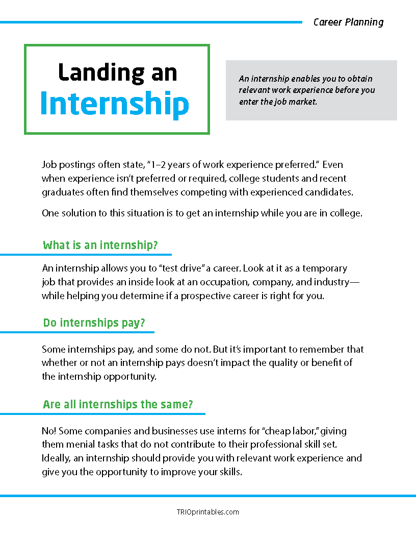 Landing an Internship Informational Sheet