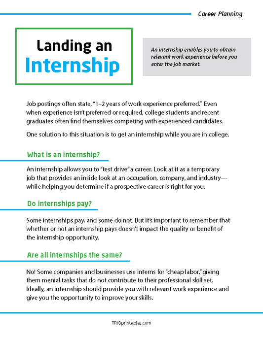 Landing an Internship Informational Sheet