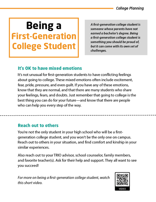 Being a First-Generation College Student Informational Sheet