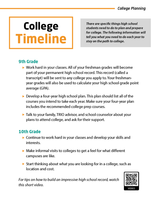 College Timeline Informational Sheet