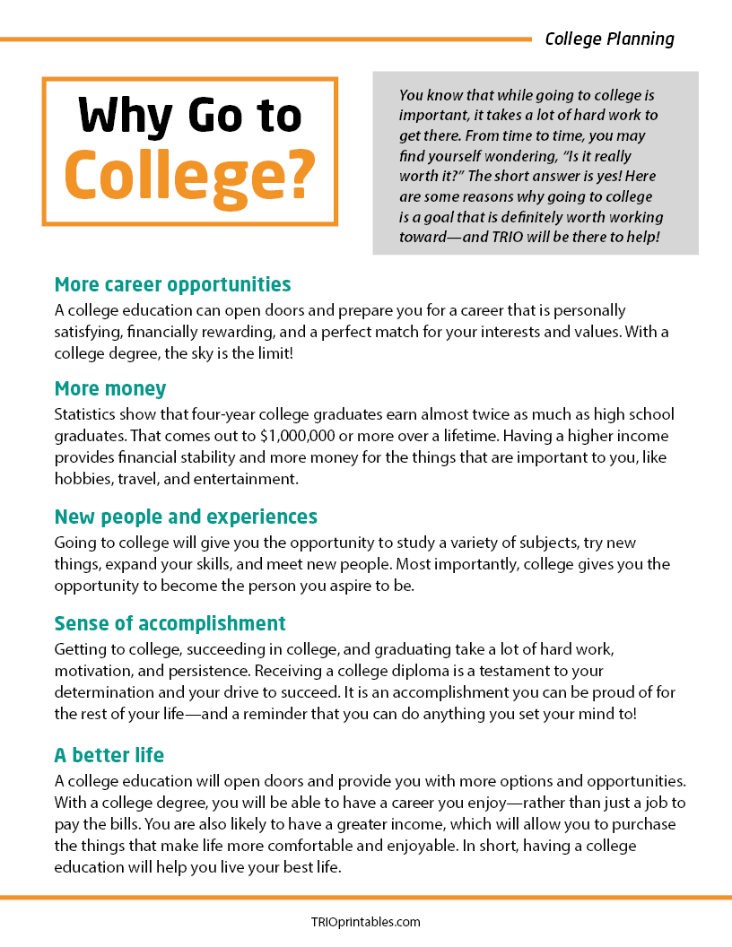 Why Go to College? Informational Sheet